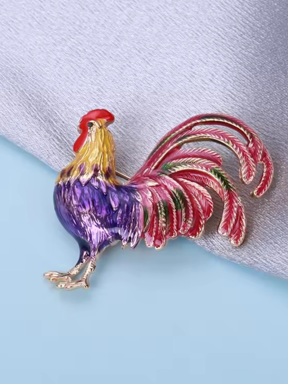 Purple Rooster Gold Brooch